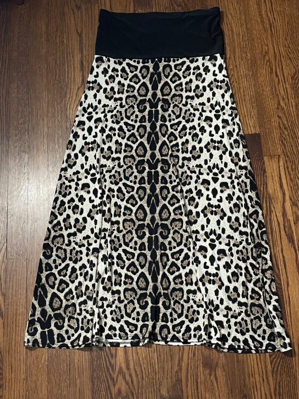 Roz & Ali Leopard Print Maxi A-Line Skirt High-Rise Wide Waistband Size 12